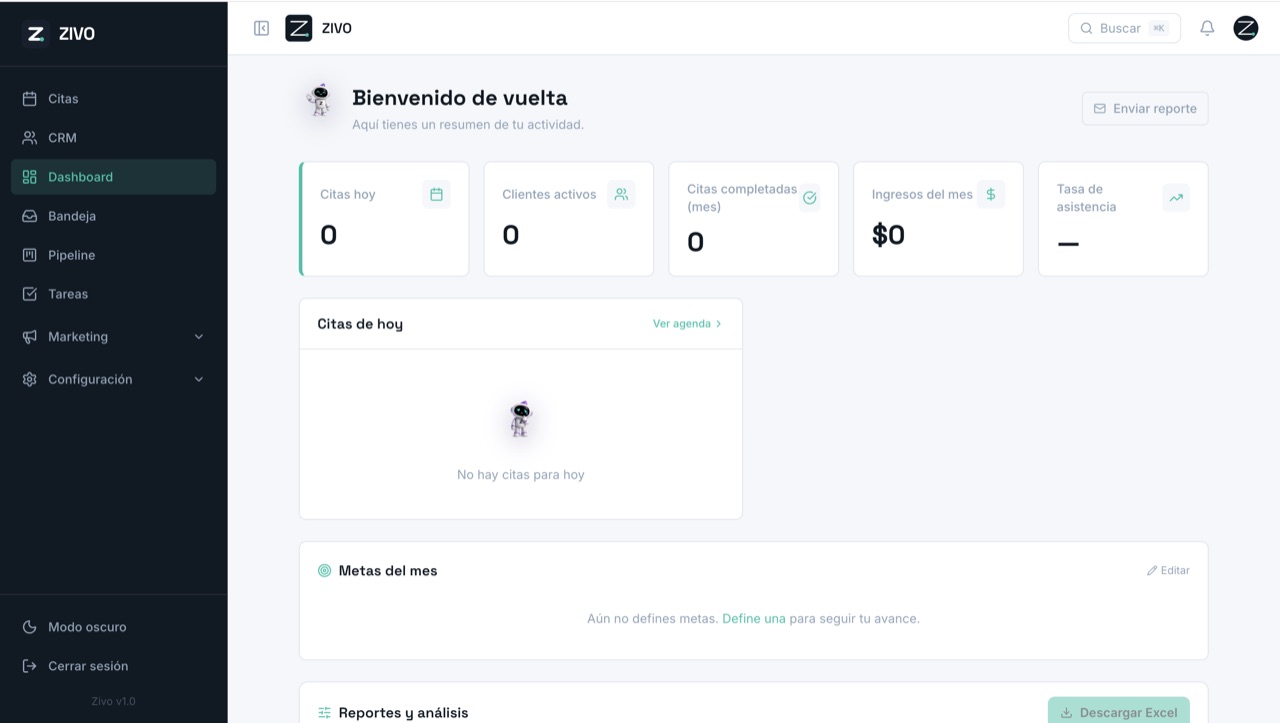 Vista de Dashboard y metas en Zivo