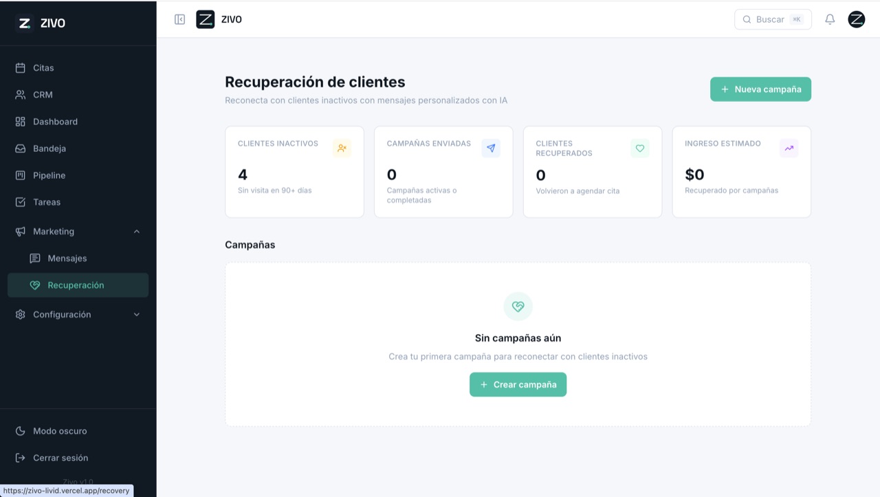 Vista de Recuperación con IA en Zivo